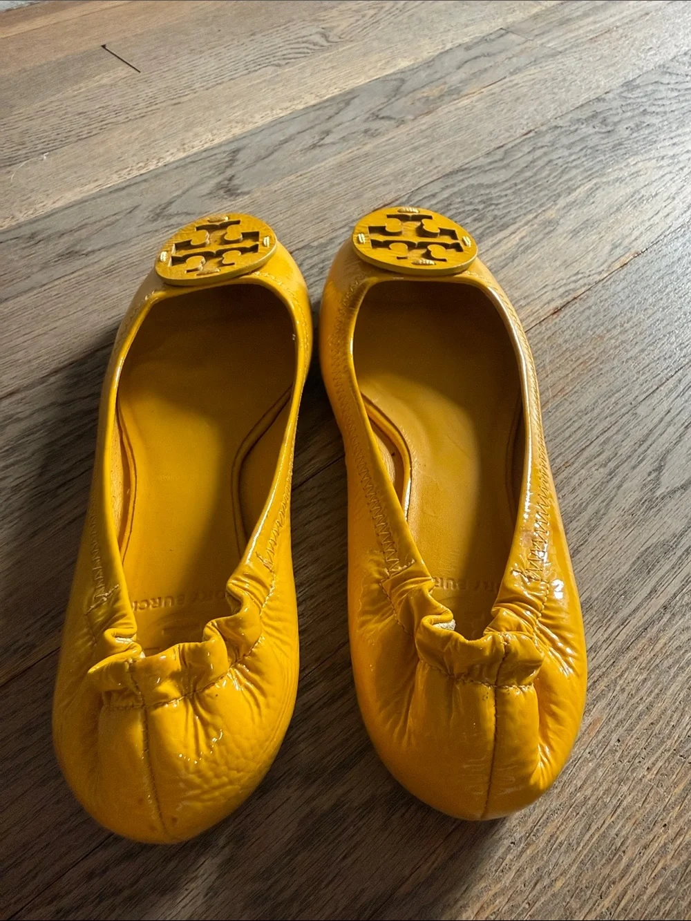 Tory Burch Yellow Patent Logo Ballet Flats